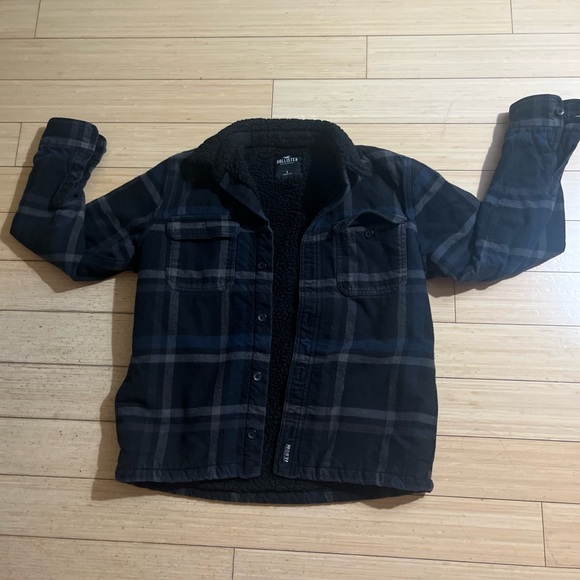 Hollister Plaid Fleece Lined Jacket Blue, Black & Gray Men’s Size Small shacket - Picture 1 of 7